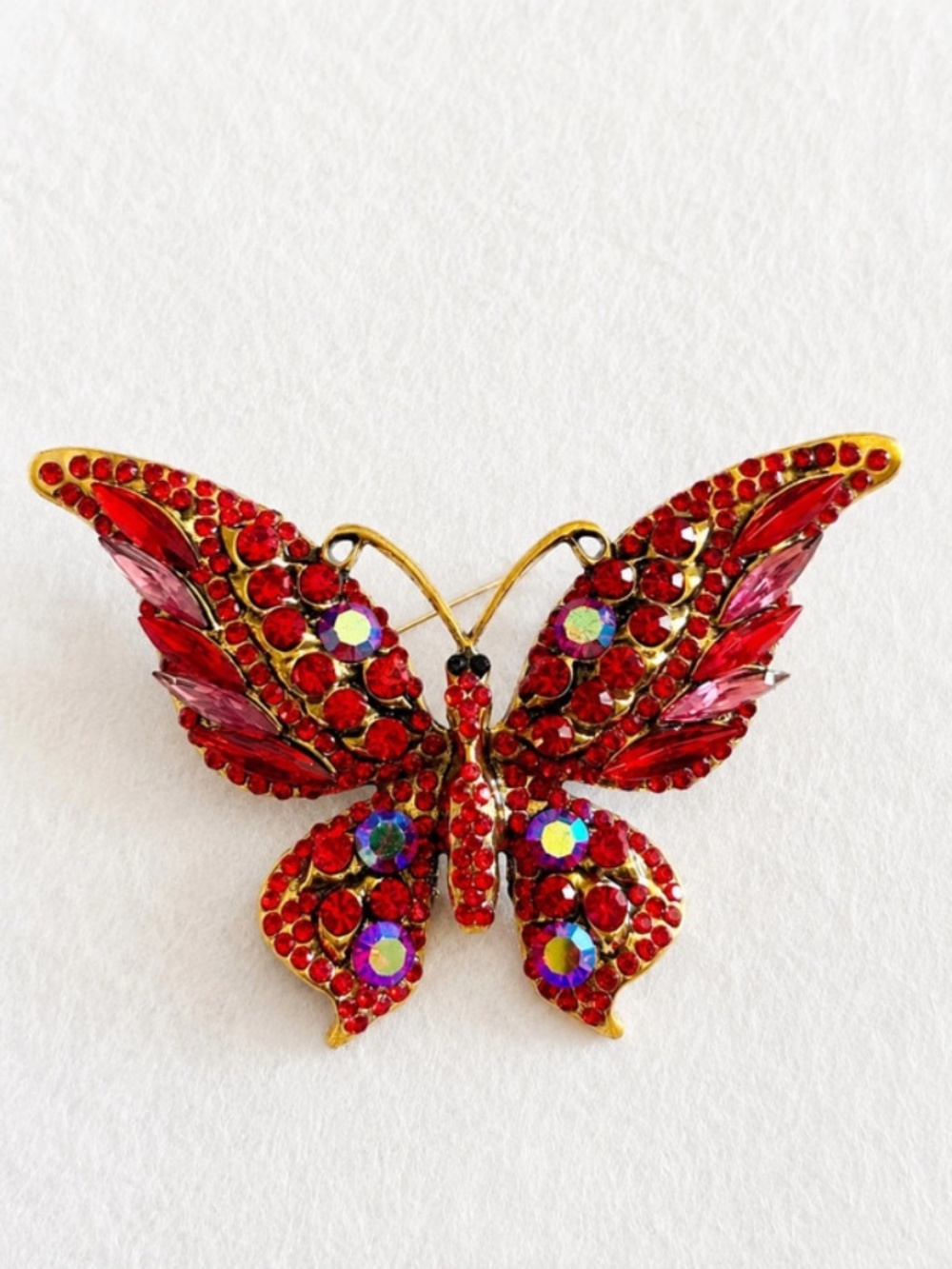 Red Rhinestone Butterfly Brooch – 3” NWOT